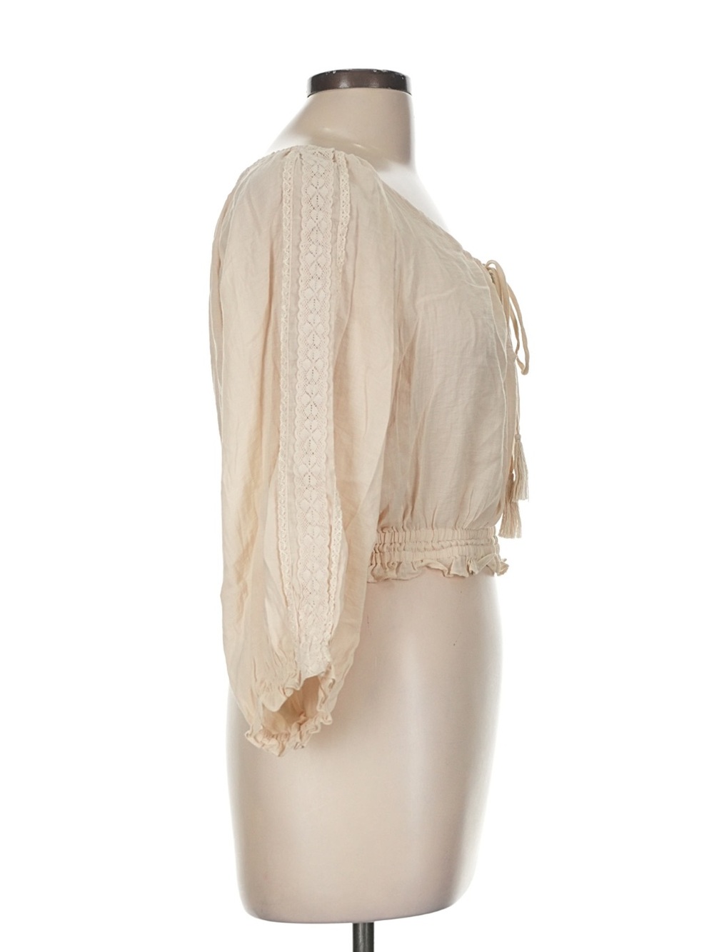Spell Harmony Cream Lace-Trim Tie-Front Crop Top in Porcelain - Picture 7 of 8